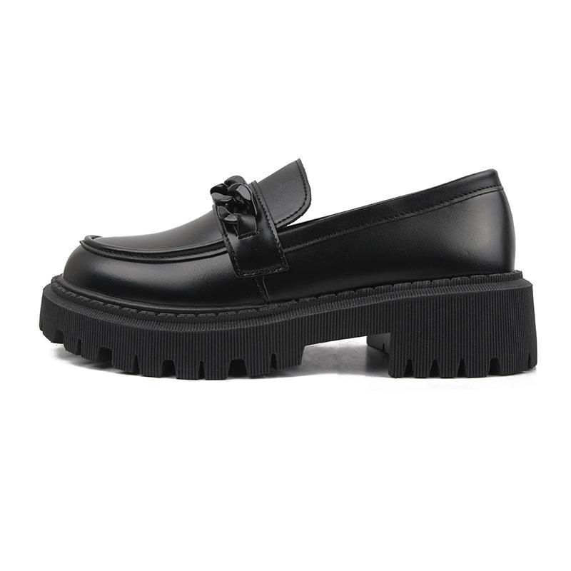 Flats | Womens Alexia Chain Chunky Leather Loafers Flats Black Shine