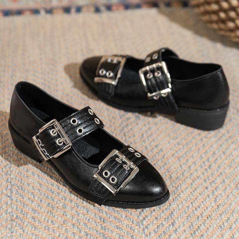 Flats | Womens Susan Buckle Leather Shoes Flats BLACK