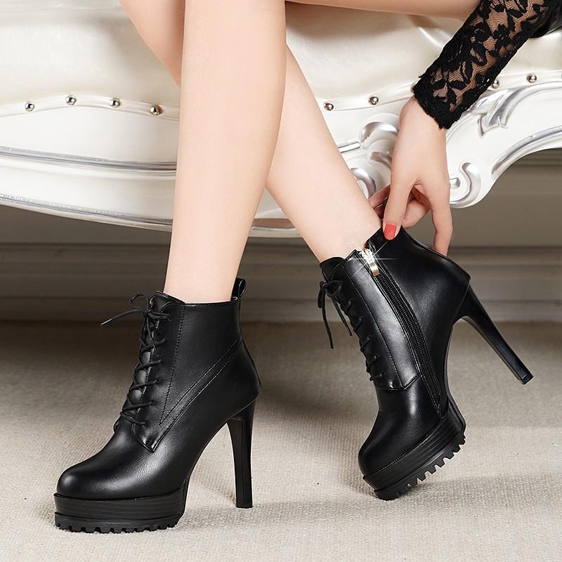 Heels | Womens Sarris Leather Boots Heels BLACK