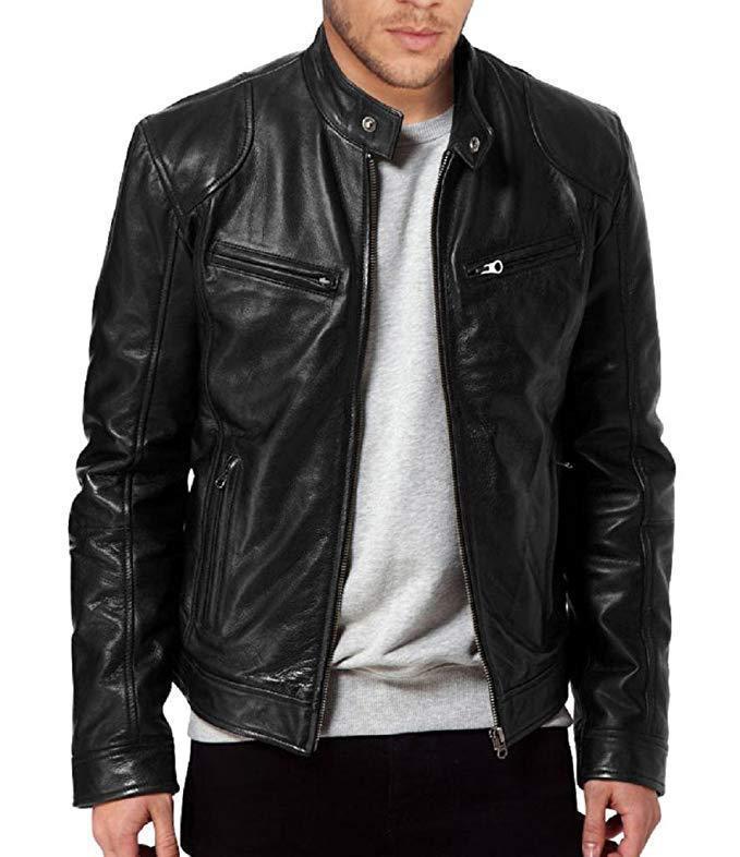 Jackets & Coats | Mens Jade Tab Collar Leather Jacket Clothing BLACK