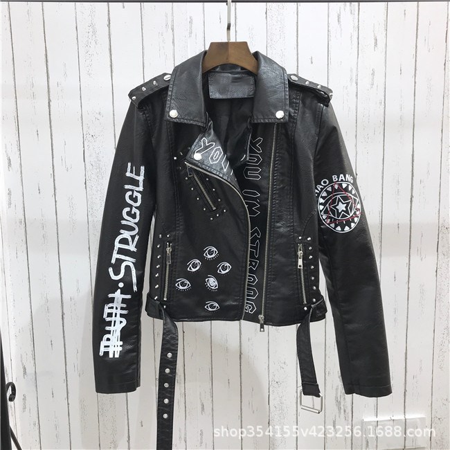 Jackets & Coats | Womens College Studded Leather Biker Jacket Clothing BLACK