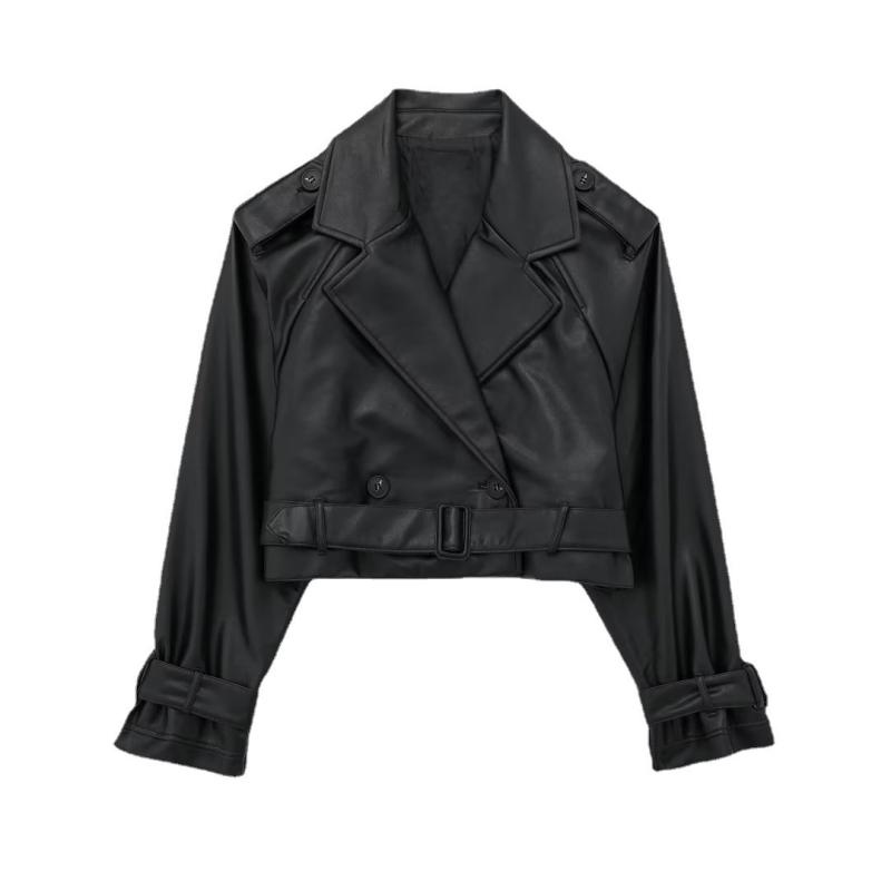 Jackets & Coats | Womens Hendry Cropped Leather Trench Coat Clothing BLACK