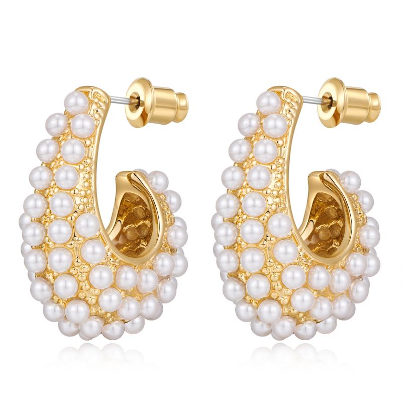 Jewelry | Womens Pearl Beaded Chunky Hoop Earrings Accessories Jewelry