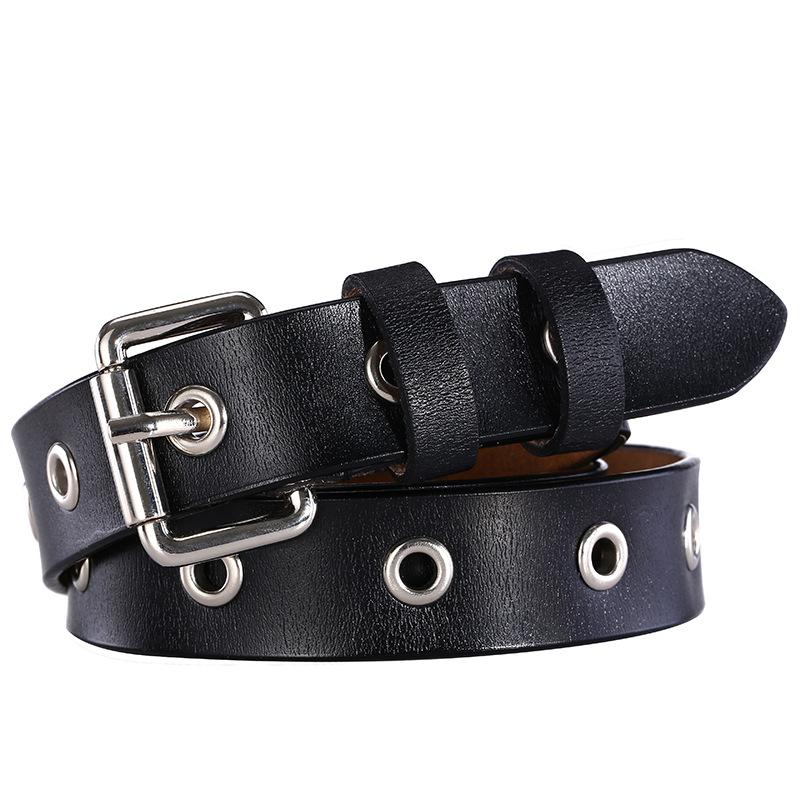 Leather Belts | Womens Daniela Skinny Leather Eyelet Belt Accessories BLACK