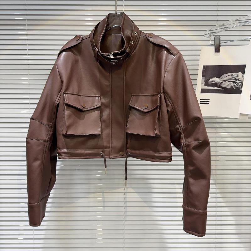 Leather Jackets | Womens Clay Funnel Neck Cropped Leather Jacket Clothing Jackets & Coats