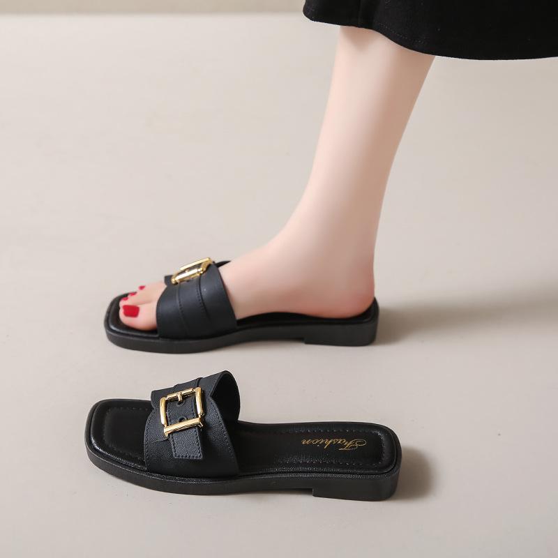 Sandals & Slides | Womens Ellie Studded Buckle Leather Slides Sandals & Slides BLACK