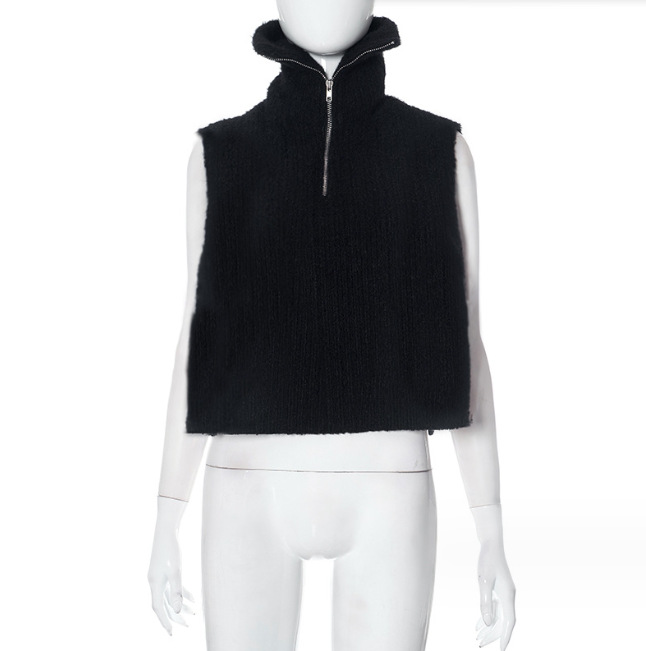 Sweaters | Womens Octavia Zip Up Ribbed Knitted Tank Top Clothing BLACK